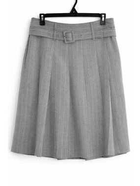 Women's Pleated Gray Pinstripe Midi Skirt Size 4 NWT 30" Waist - Scoop